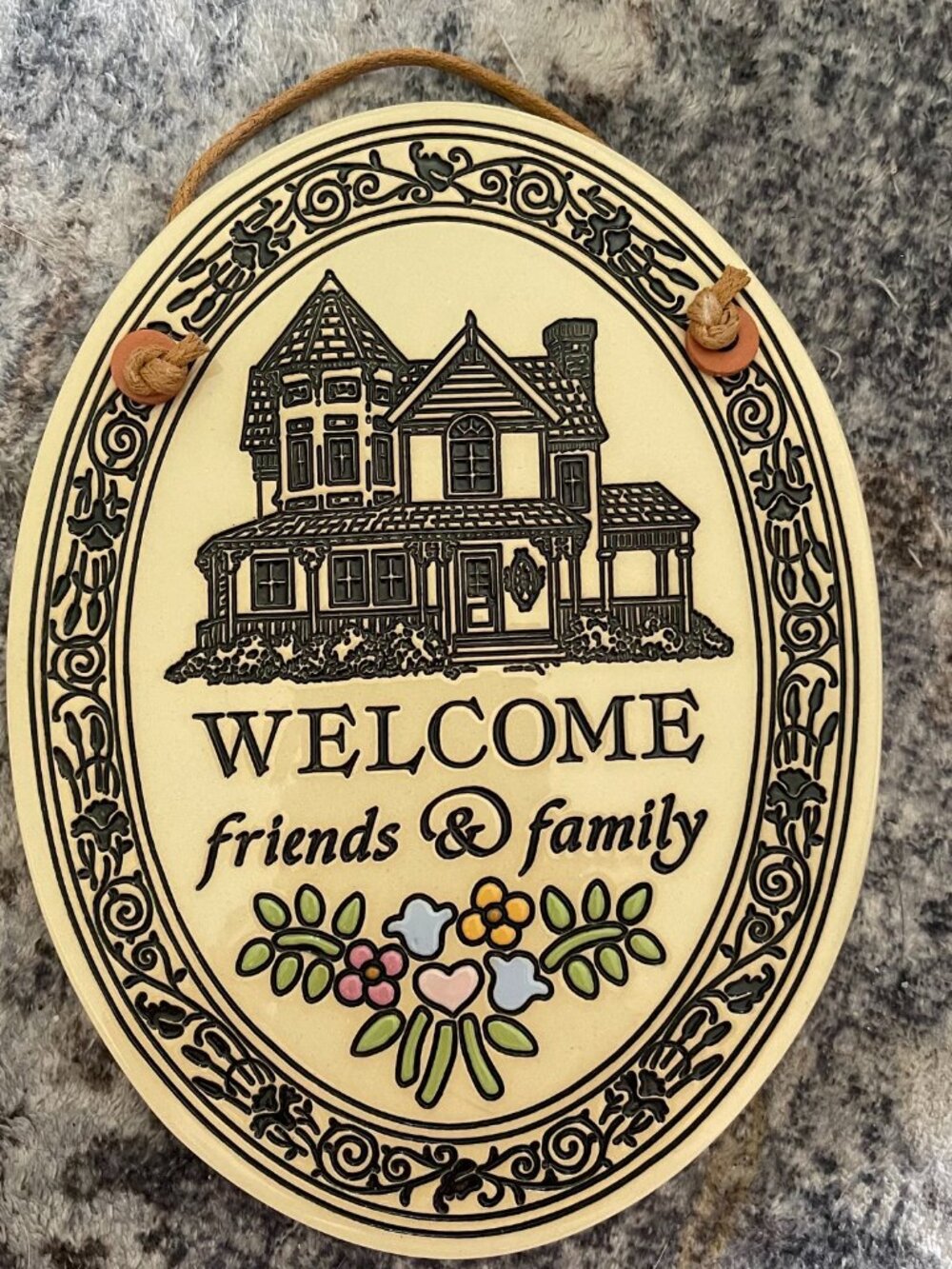 Trinity Pottery Ceramic Wall Plaque Welcome friends & family 8in x 5 1/2in B7